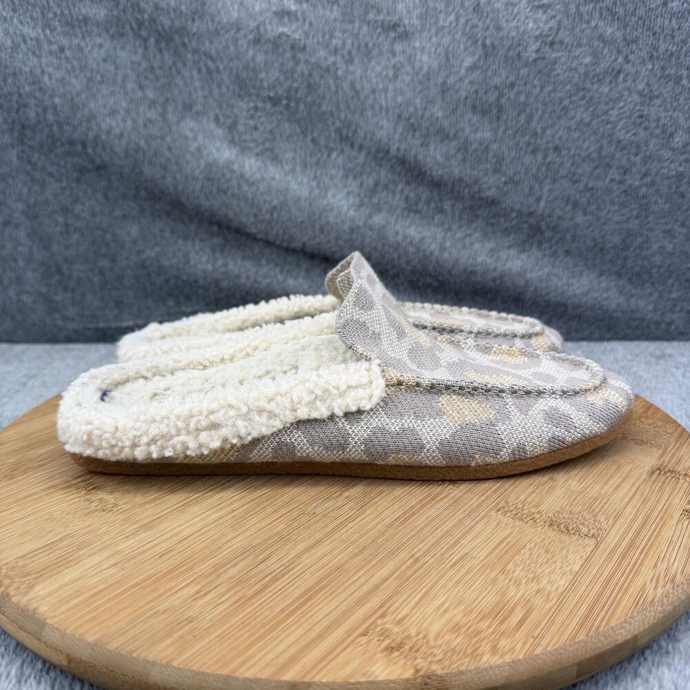 Rothy's Shoes Womens Size 8 Gray Leopard Moccasin Slippers Faux Fur Lined Indoor